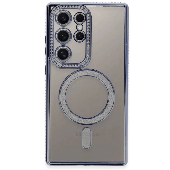 BFS  Samsung Galaxy S24 Ultra Kılıf Joke Simli Magneticsafe Kılıf - Mavi