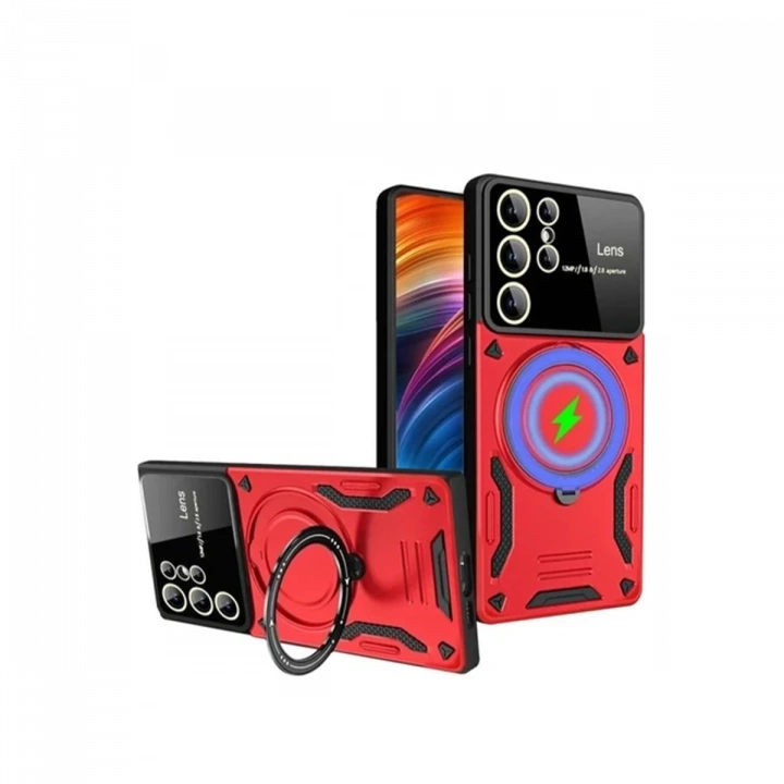 BFS  Samsung Galaxy S24 Ultra Kılıf Joy Lens Standlı Kapak - Kırmızı