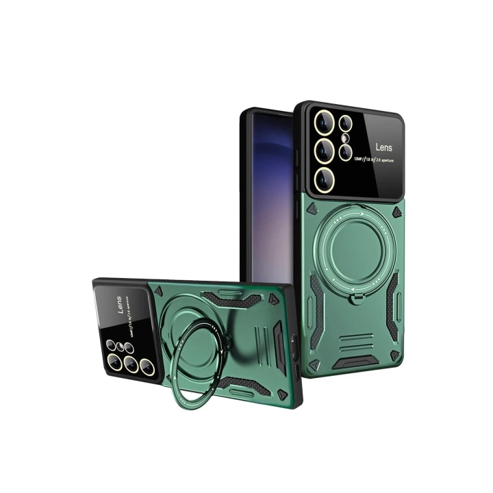 BFS  Samsung Galaxy S24 Ultra Kılıf Joy Lens Standlı Kapak - Koyu Yeşil