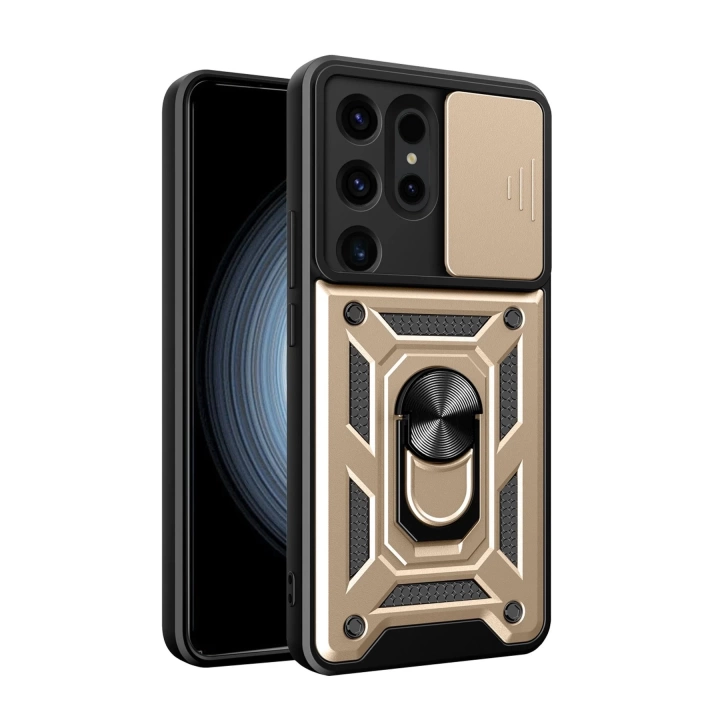 BFS  Samsung Galaxy S24 Ultra Kılıf Pars Lens Yüzüklü Silikon - Gold