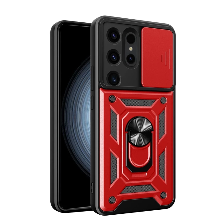 BFS  Samsung Galaxy S24 Ultra Kılıf Pars Lens Yüzüklü Silikon - Kırmızı