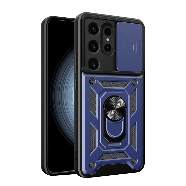 BFS  Samsung Galaxy S24 Ultra Kılıf Pars Lens Yüzüklü Silikon - Lacivert