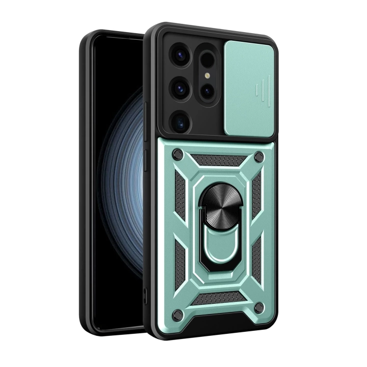 BFS  Samsung Galaxy S24 Ultra Kılıf Pars Lens Yüzüklü Silikon - Yeşil