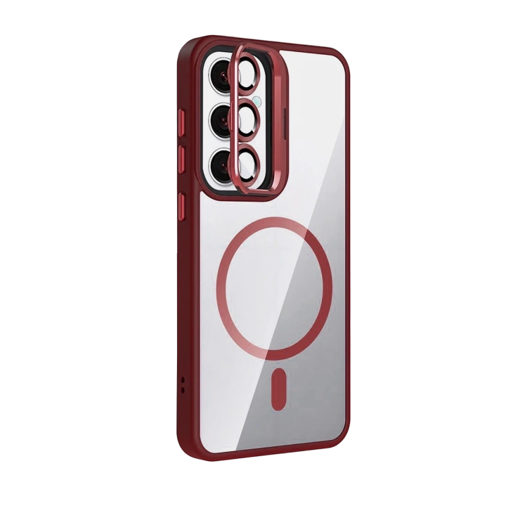 BFS  Samsung Galaxy S25 FE Remim Lensli Magsafe Standlı Kapak - Bordo