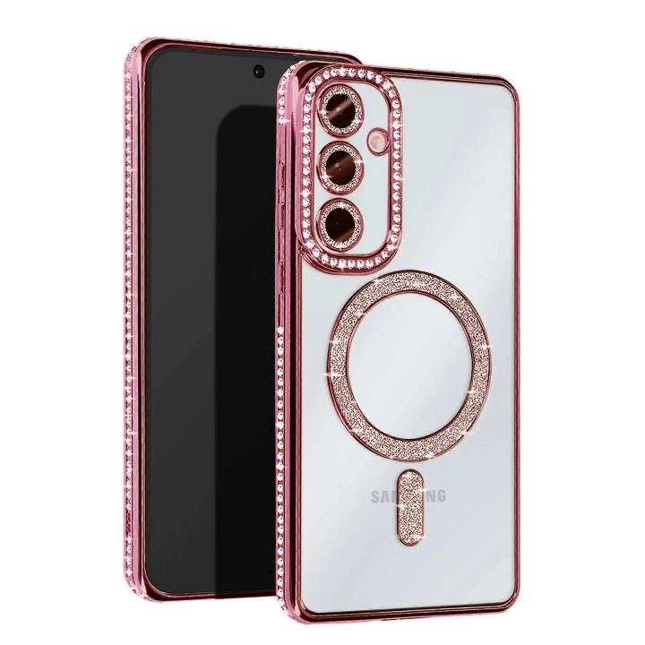 BFS  Samsung Galaxy S25 Plus Kılıf Joke Simli Magneticsafe Kılıf - Pembe