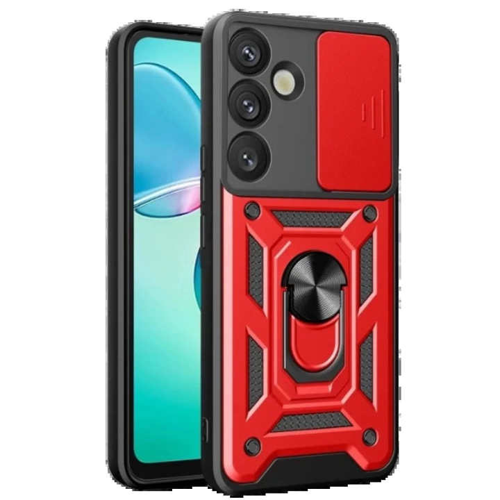 BFS  Samsung Galaxy S25 Plus Kılıf Pars Lens Yüzüklü Silikon - Kırmızı