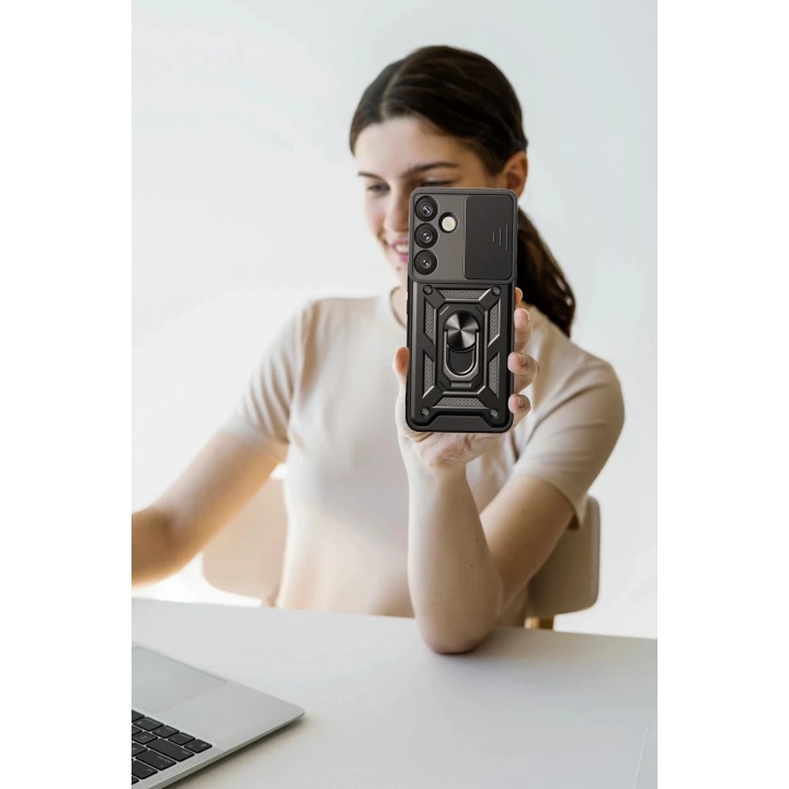 BFS  Samsung Galaxy S25 Plus Kılıf Pars Lens Yüzüklü Silikon - Siyah
