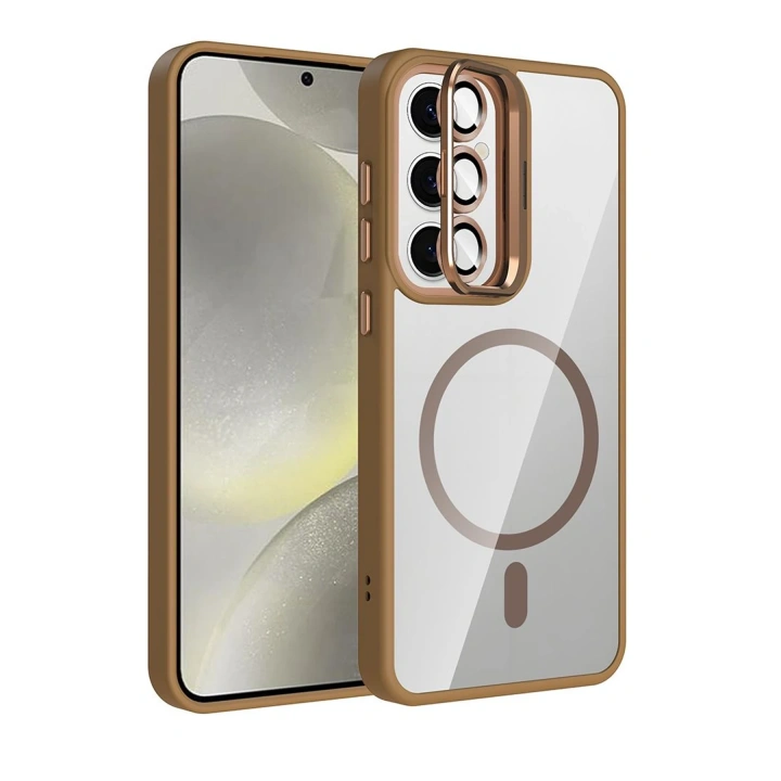 BFS  Samsung Galaxy S25 Remim Lensli Magsafe Standlı Kapak - Kahverengi