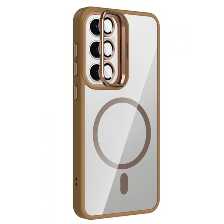 BFS  Samsung Galaxy S25 Remim Lensli Magsafe Standlı Kapak - Kahverengi