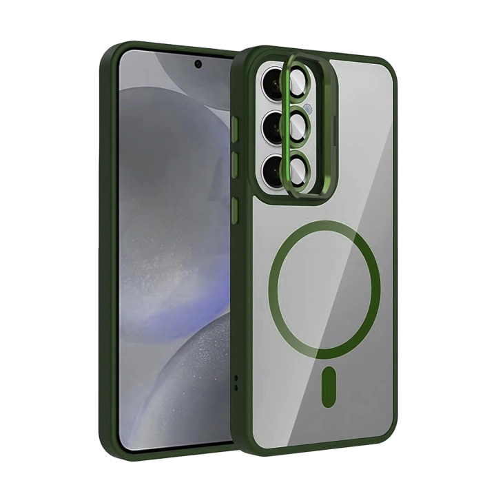 BFS  Samsung Galaxy S25 Remim Lensli Magsafe Standlı Kapak - Koyu Yeşil
