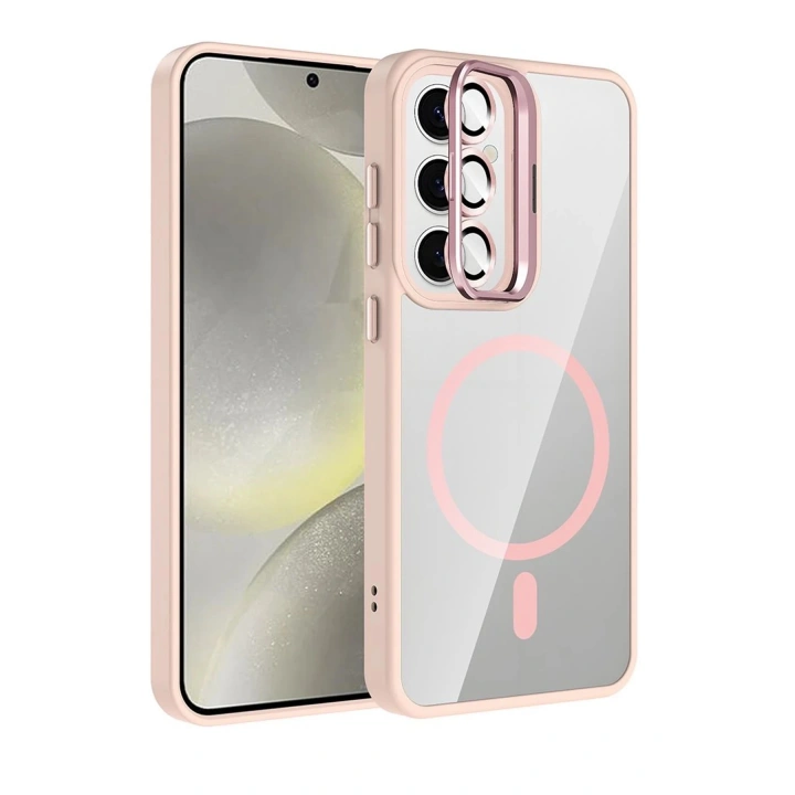 BFS Samsung Galaxy S25 Remim Lensli Magsafe Standlı Kapak - Pembe