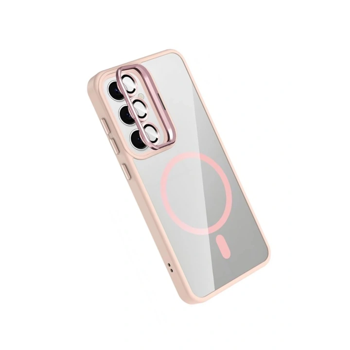 BFS Samsung Galaxy S25 Remim Lensli Magsafe Standlı Kapak - Pembe