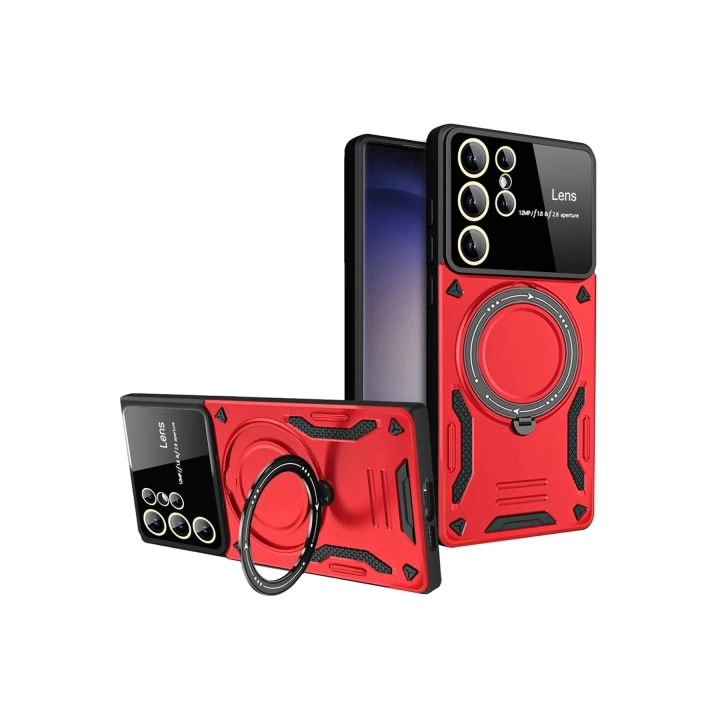 BFS  Samsung Galaxy S25 Ultra Kılıf Joy Lens Standlı Kapak - Kırmızı