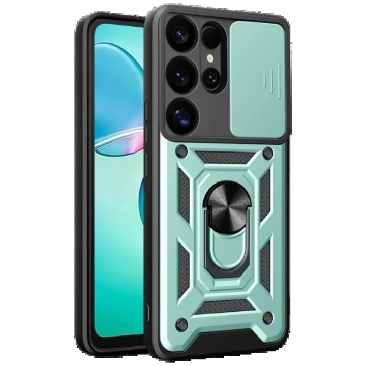 BFS  Samsung Galaxy S25 Ultra Kılıf Pars Lens Yüzüklü Silikon - Yeşil