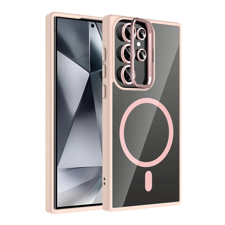 BFS Samsung Galaxy S25 Ultra Remim Lensli Magsafe Standlı Kapak - Pembe