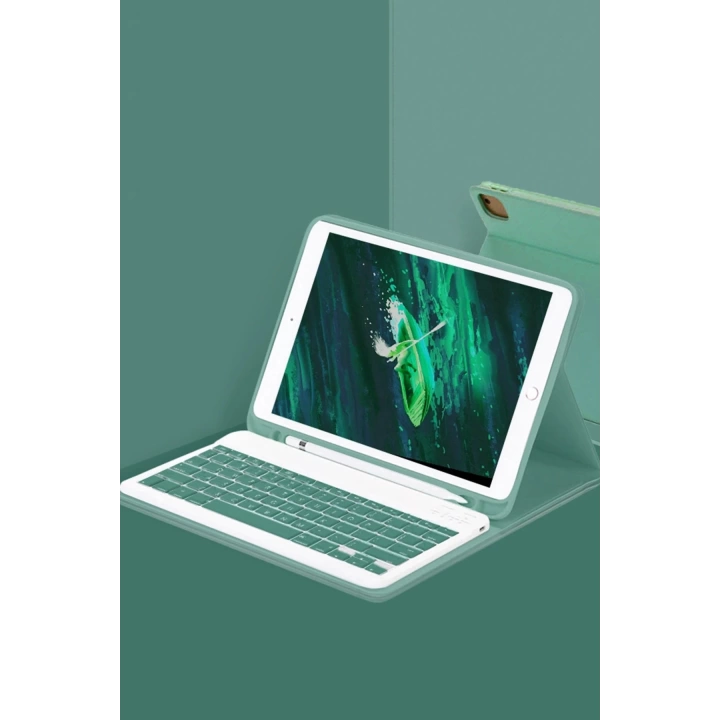 BFS  Samsung Galaxy X510 Tab S9 FE 11 Kılıf KC01 Smart Klavyeli Tablet Kılıfı - Koyu Yeşil