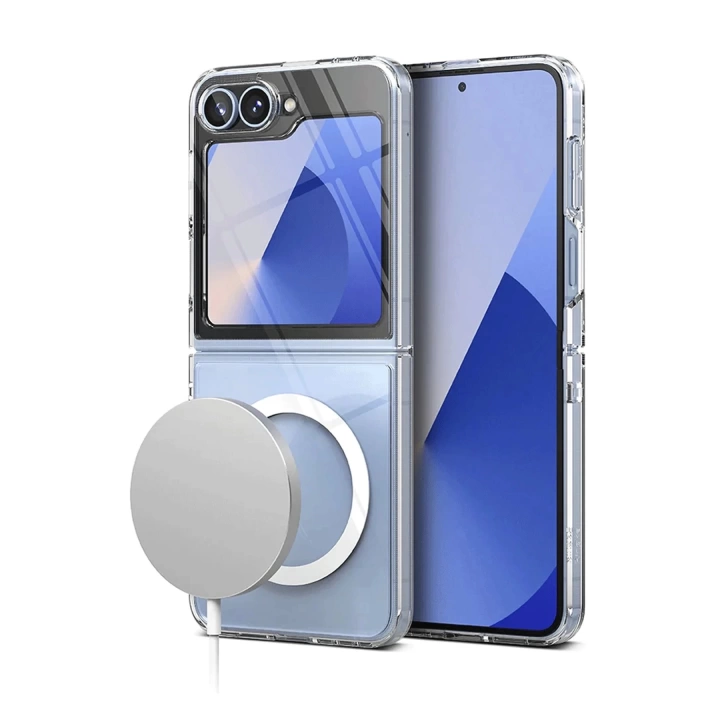 BFS Samsung Galaxy Z Flip 7 Kılıf Magneticsafe Şeffaf Silikon - Şeffaf