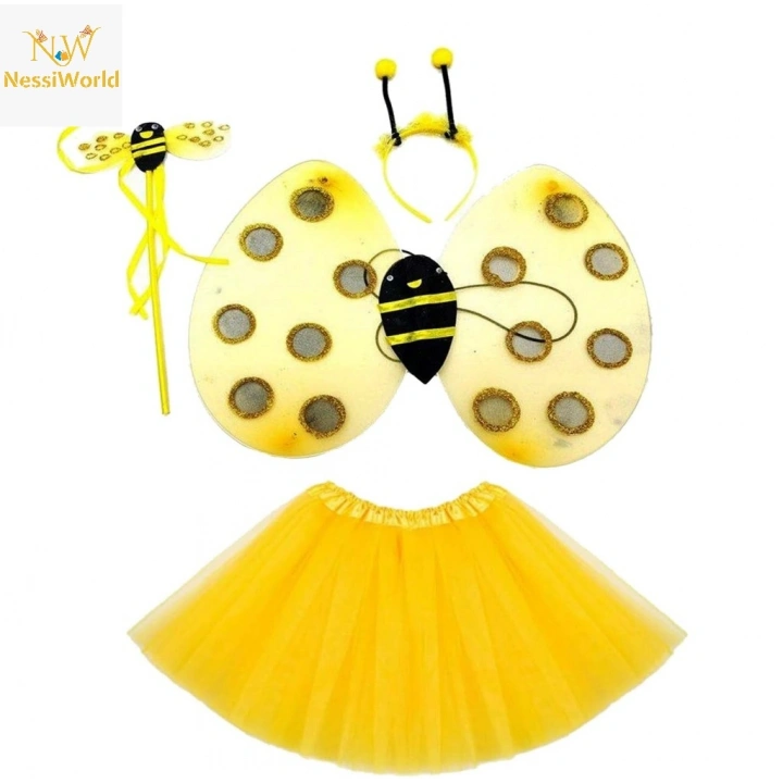 BFS Sarı Renk Arı Kanadı Kostüm Seti (Tütü, Kanat, Taç, Asa)