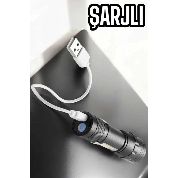 BFS Şarjlı Metal Zoomlu El Feneri Işıldak Led Işık Taşınabilir El Lambası