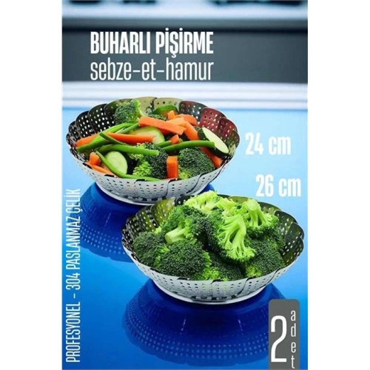 BFS  Sebze Pişirme Sepeti - Buharda Pişirme Haşlama Aparatı 15 ve 17 cm 2 li SET