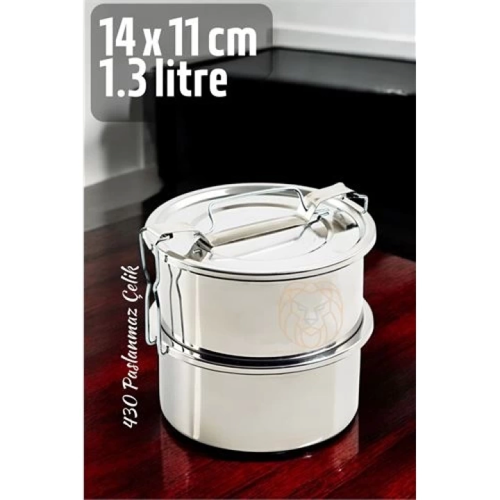 BFS Sefer Tası Yemek Kabı Paslanmaz Çelik 2 Katlı 14 cm 1.3 LİTRE