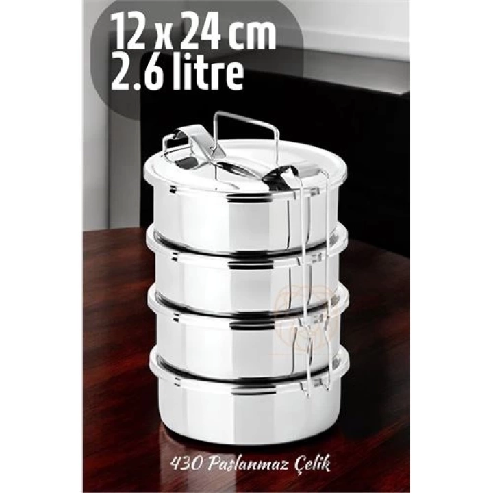 BFS Sefer Tası Yemek Kabı Paslanmaz Çelik 4 Katlı 12 cm 650 ml