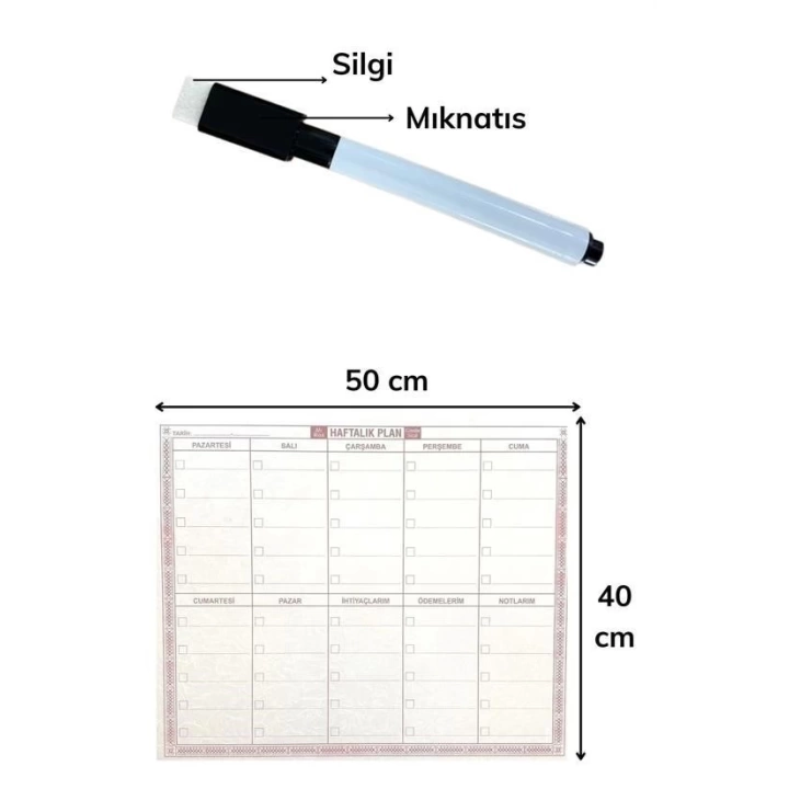 BFS  Şeffaf Kendiliğinden Yapışkanlı Kalemli Haftalık Planlayıcı 40cm-50cm