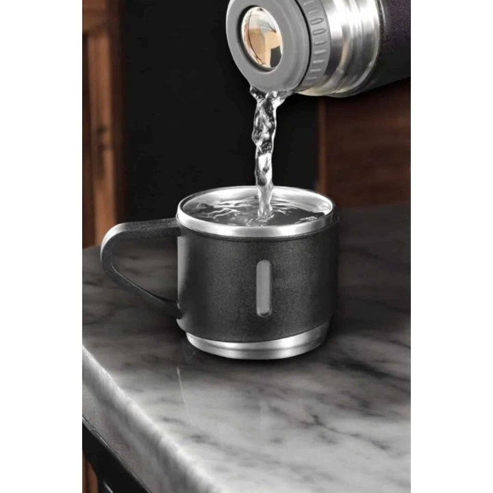 BFS Şık ve Dayanıklı 3 Bardaklı Termos Seti Uzun Süre Isı Koruma Özellikli