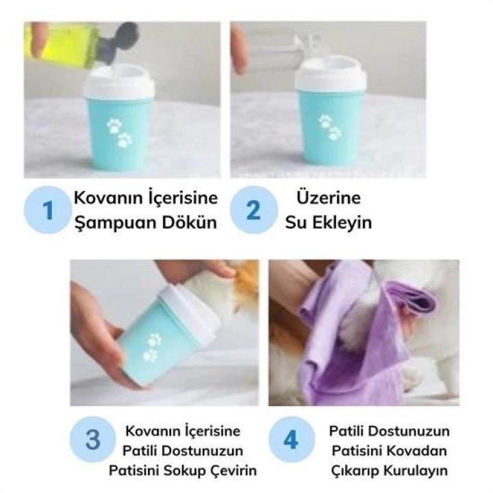 BFS  Silikon Jel Fırçalı Kedi Köpek Pati Ayak Temizleme Kovası Büyük