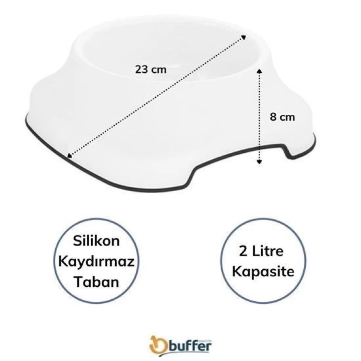 BFS  Silikon Kaydırmaz Taban Plastik Kedi ve Köpek Mama ve Su Kabı 2 L