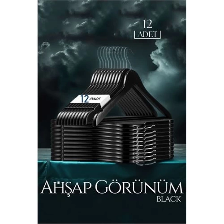 BFS Siyah Ahşap Görünüm 12 li Askı Seti Schönbuch Design