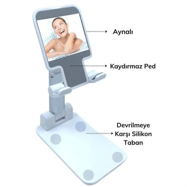 BFS  Siyah Aynalı Cep Telefonu Sabitleyici Stand Katlanabilir Ayarlanabilir Telefon Standı