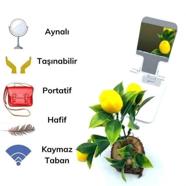 BFS  Siyah Aynalı Cep Telefonu Sabitleyici Stand Katlanabilir Ayarlanabilir Telefon Standı