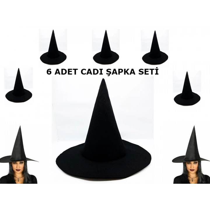 BFS   Siyah Cadı Şapkası Keçe Yetişkin Boy 6 Adet
