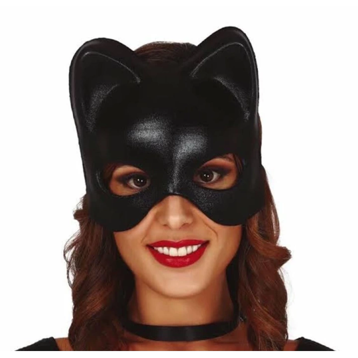 BFS   Siyah Deri Görünümlü Kedi Maskesi – Cosplay &amp; Maskeli Balo