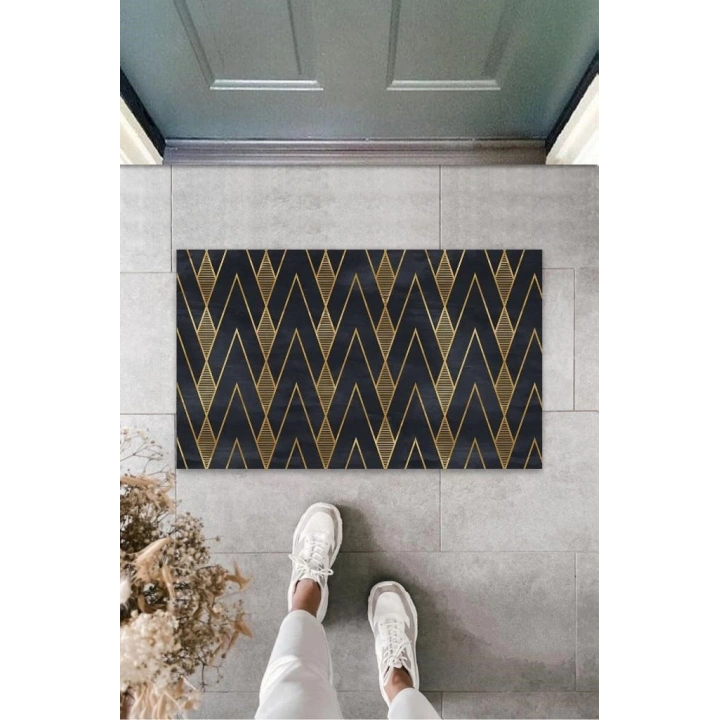 BFS Siyah-Gold Kapı Önü Paspası Zigzag Desen  K-3209