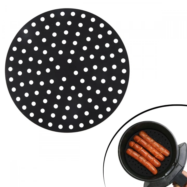 BFS   Siyah Isıya Dayanıklı Yıkanılabilir Silikon Fırın Ve Airfryer Yuvarlak Model Pişirme Matı 23 Cm