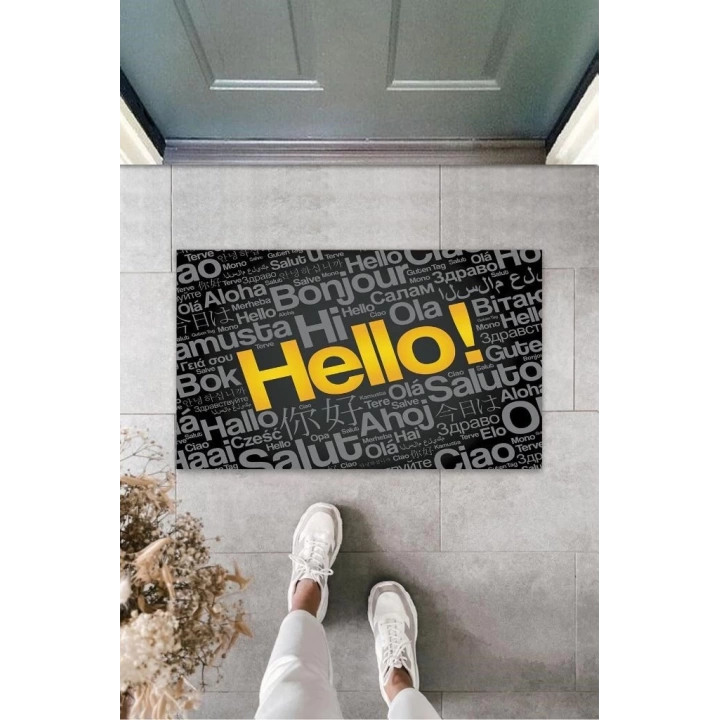 BFS Siyah Kapı Önü Paspası Hello Desen  K-3265
