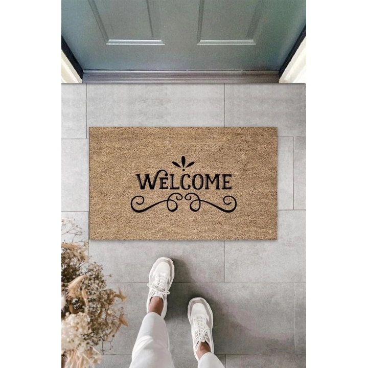 BFS Siyah Kapı Önü Paspası Motifli Welcome Desen  K-3309