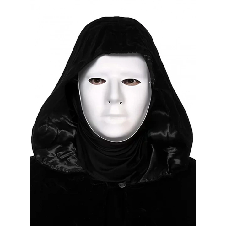 BFS Siyah Kapüşonlu 120 Cm Pelerin Ve Beyaz Boyanabilir Tam Yüz Maske