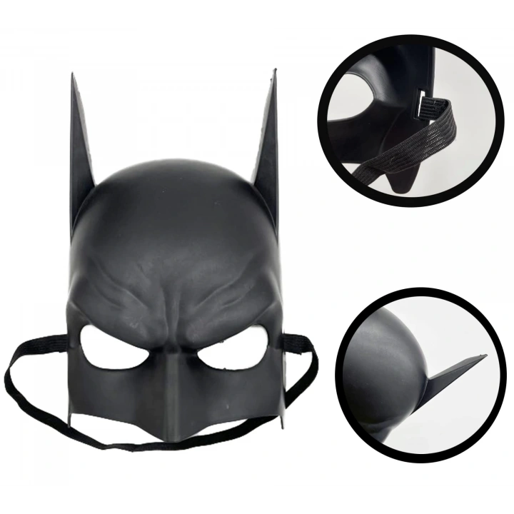 BFS Siyah Renk Çocuk Boy Arkadan Lastikli Batman Maskesi   20x14 Cm