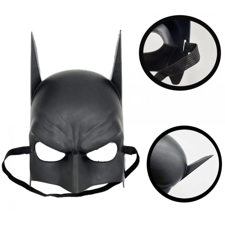 BFS  Siyah Renk Çocuk Boy Arkadan Lastikli Batman Maskesi   20x14 cm