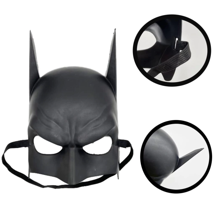 BFS   Siyah Renk Çocuk Boy Arkadan Lastikli Batman Maskesi A Kalite  20x14 cm