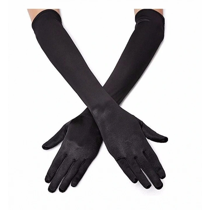 BFS Siyah Renk Likralı Dirseğe Kadar Uzun Kumaş Eldiven 40 cm