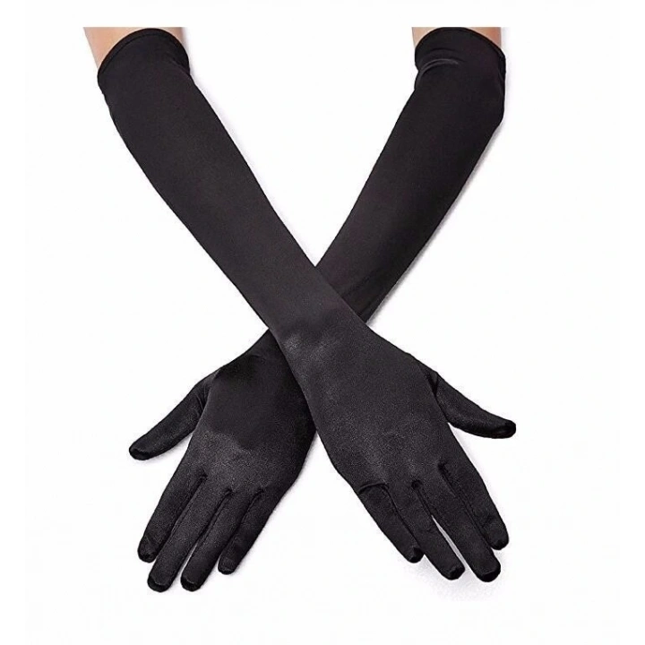 BFS Siyah Renk Likralı Dirseğe Kadar Uzun Kumaş Eldiven 40 Cm