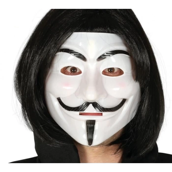 BFS     Siyah Renk Takma Kısa Saç ve V For Vendetta Maskesi Anonymous Maskesi