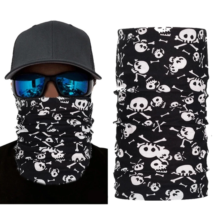 BFS   Siyah Renk Üzeri Beyaz Kemik Kafatası İskelet Baskılı Baf Buff Bandana 30x48 cm