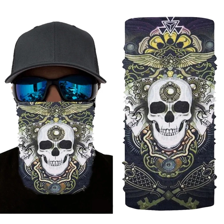 BFS   Siyah Renk Üzeri Likralı Beyaz Kafatası Kuru Kafa Baskılı Baf Buff Bandana 28x45 cm