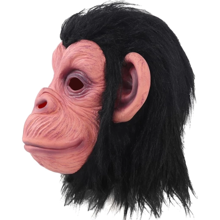 BFS   Siyah Saçlı Kafaya Tam Geçmeli Lateks Şempanze Maskesi - Lateks Maymun Orangutan Goril Maske Et Maske