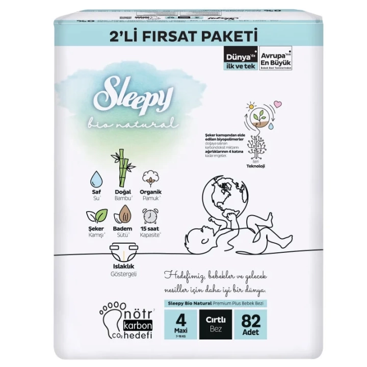 BFS   Sleepy Bio Natural Bebek Bezi 2Li Fırsat Paketi 4 Beden 82 Adet